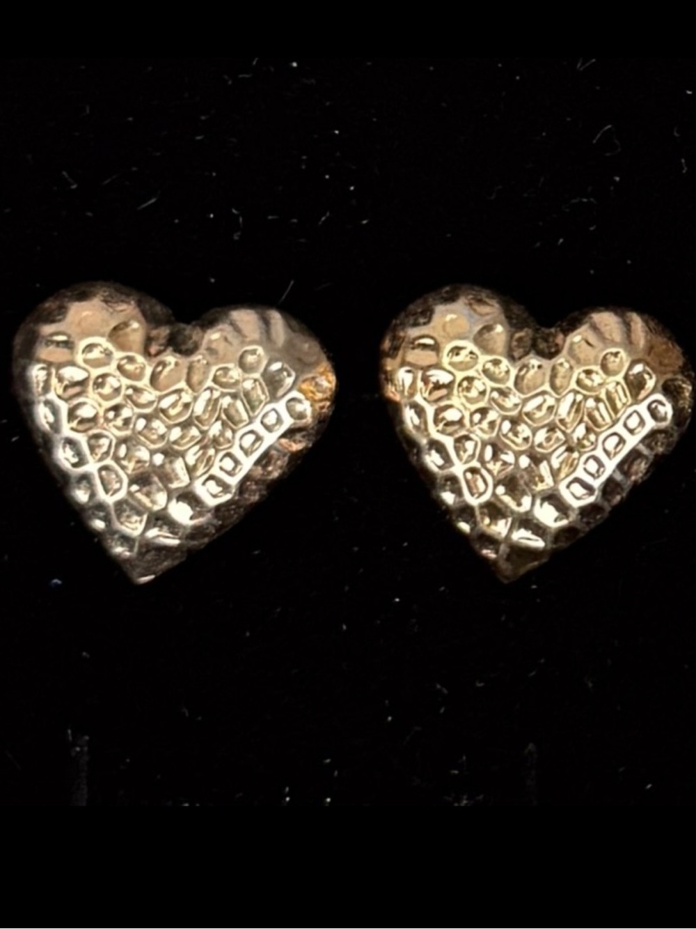 Vintage, lightweight goldtone hammered, puff heart pierced post earrings